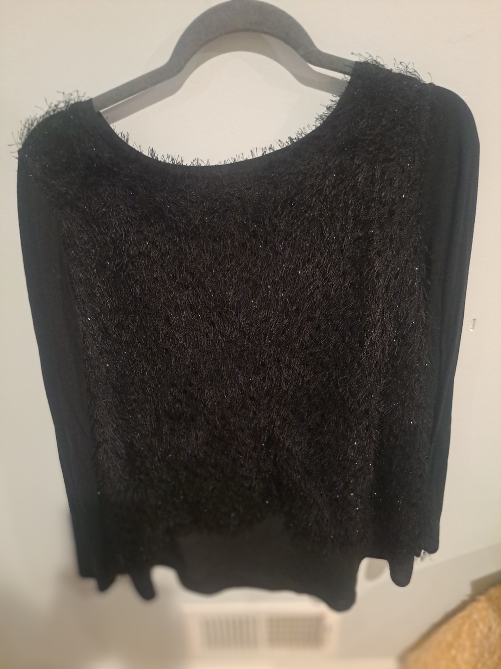 Chico's Black Fuzzy Front Long-Sleeve Top